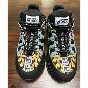 Versace Trigreca Signature Chain Pinstripe Print Black Multi Size 45/ US 12